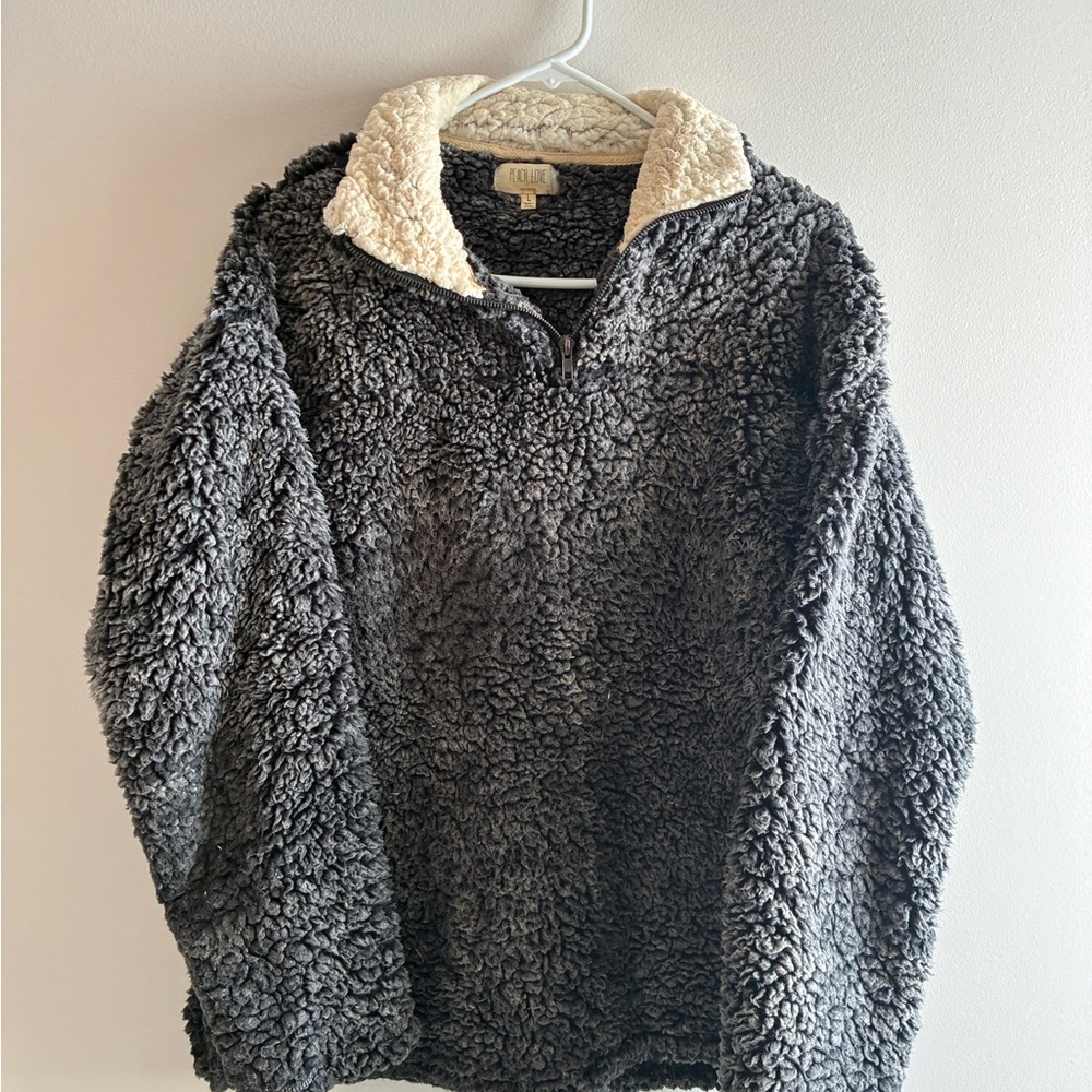 Peach Love California Black and Cream Zip-Up Sweater